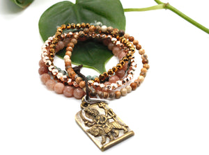 Semi Precious Stone and Metal Mix Luxury Bracelet with Brass Durga Deity Pendant -The Buddha Collection- BL-Dirt-GL