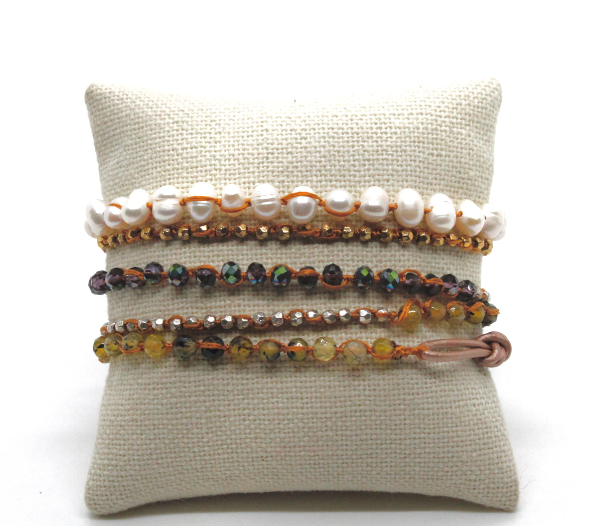 Hand Knotted Convertible Crochet Bracelet or Necklace, Crystals and Pearls Mix - WR5-Frances