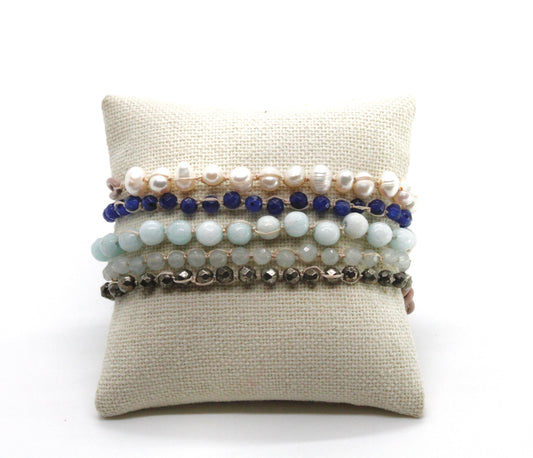 Hand Knotted Convertible Crochet Bracelet or Necklace, Pearls, Crystals and Stones Mix - WR5-Lyra