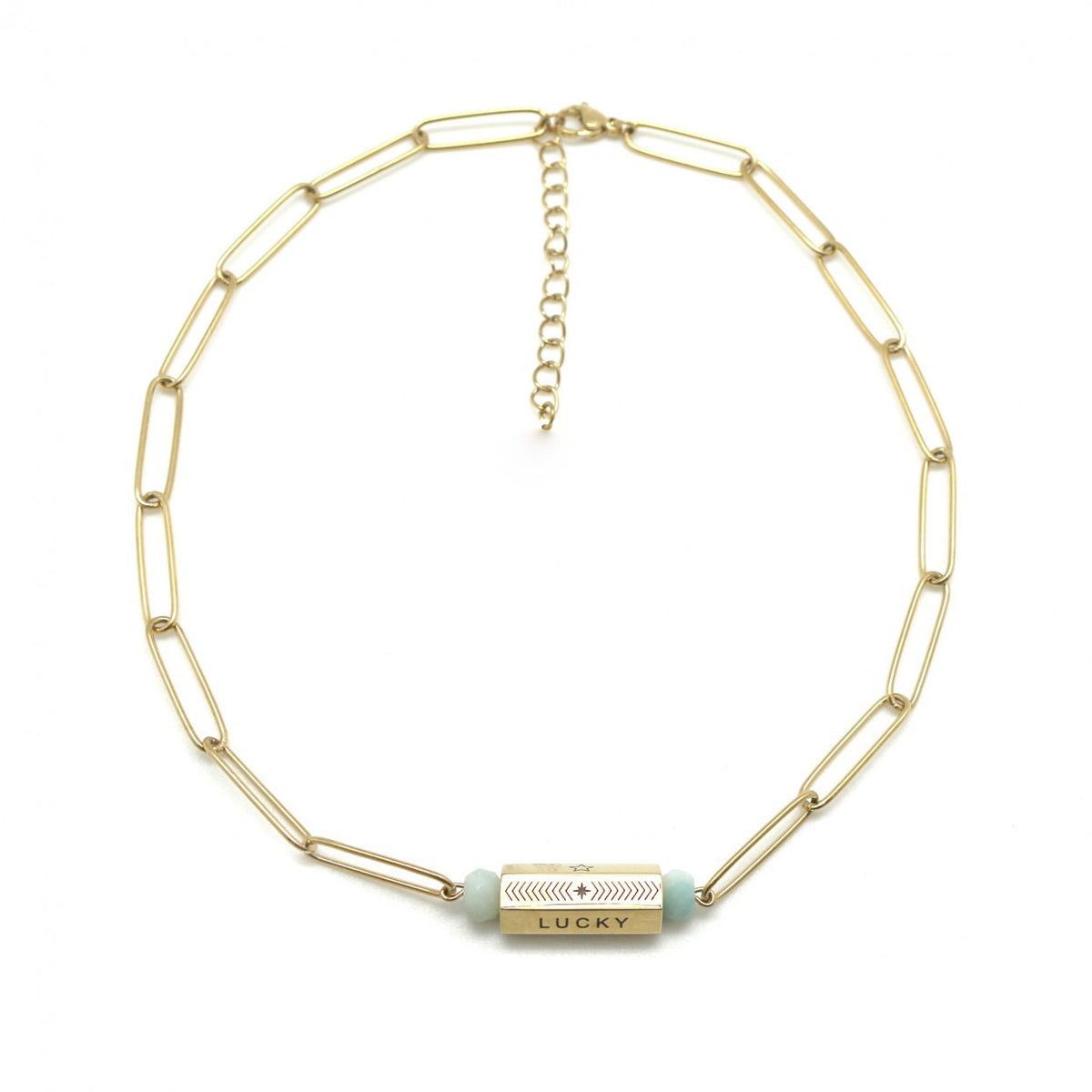 Lucky Amazonite Chain Bead 24K Gold Plate Necklace -French Flair Collection- N2-2011
