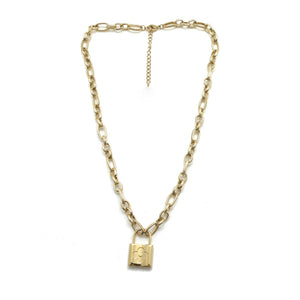Short Gold Chain Lock and Key Necklace -French Flair Collection- N2-2030