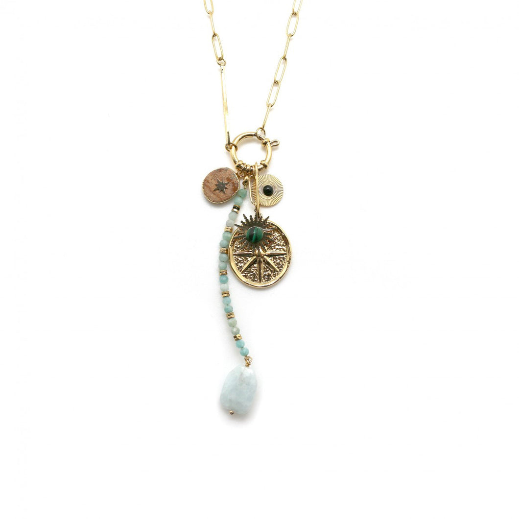 Beautiful Star and Amazonite Charm Lariat Necklace 24K Gold Plate -French Flair Collection- N2-2062