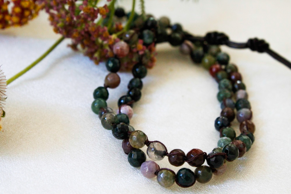 Hand Knotted Convertible Crochet Bracelet, Necklace, or Headband, Semi Precious Stones - WR-019