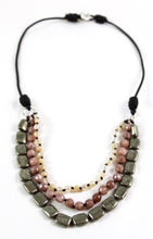 Load image into Gallery viewer, Quartz and Pyrite Hand Knotted Short Necklace on Genuine Leather -Layers Collection- N4-017
