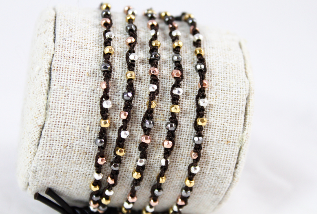 Hand Knotted Convertible Crochet Bracelet or Necklace, Metal Mix - WR5-Ash