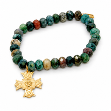 Load image into Gallery viewer, Stretch Indian Agate Bracelet French Religious Medal- FMB19B
