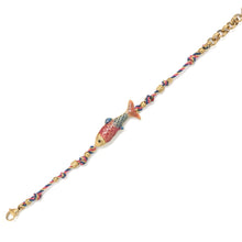 Load image into Gallery viewer, Braided Cord Enamel Fish Bracelet - B4-043D

