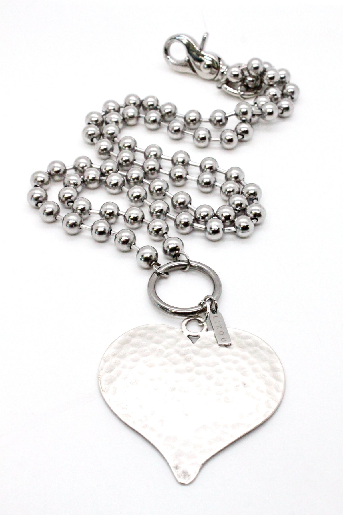 Large Hammered Heart Convertible Silver Chain Necklace