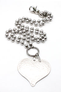 Large Hammered Heart Convertible Silver Chain Necklace