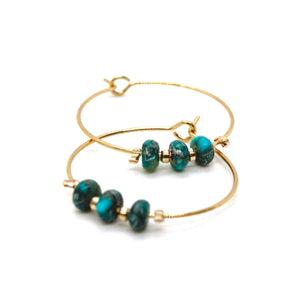 Turquoise Jasper Bead Hoop Earrings E7-013 -Stone Collection-