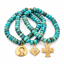 Load image into Gallery viewer, Stretch Labradorite Bracelet French Religious Medal - FMB12C
