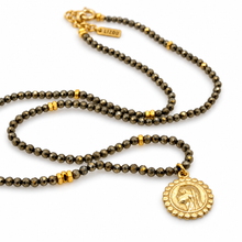 Load image into Gallery viewer, Faceted Mini Pyrite Short Delicate French Religious Medal Necklace- FMN33
