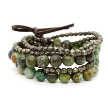 Load image into Gallery viewer, African Turquoise and Pyrite Luxury Stack Bracelet
