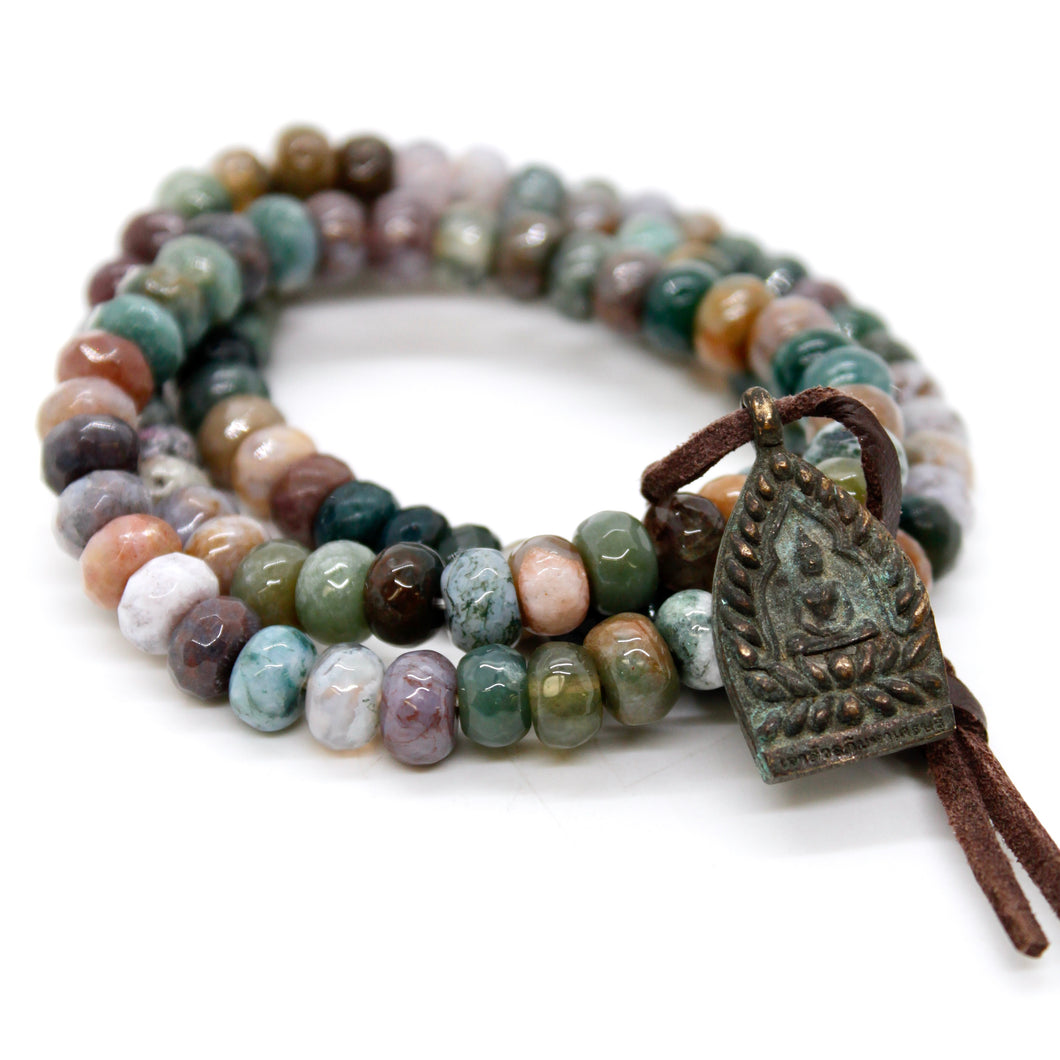 Faceted Indian Agate Reversible Vintage Buddha Charm Bracelet -Buddha Collection-