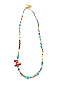 African Turquoise and Red Coral Stone Mix Necklace -French Flair Collection-