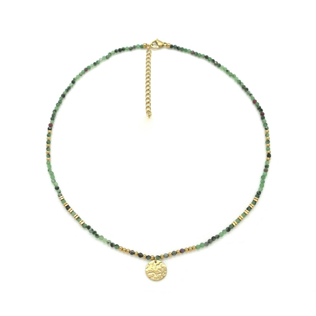 Single Gold Charm Ruby Zoisite Necklace -  N2-2673RZ