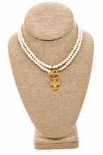 Load image into Gallery viewer, Mini Freshwater Pearl Cross French Religious Medal Long Necklace - FMN07
