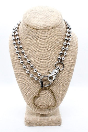 Brass Heart Outline Convertible Silver Chain Necklace