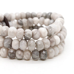 Faceted White Crazy Lace Agate Three Strand Bracelet -BL-WLA