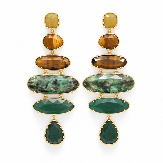 Six African Turquoise Mix Stone Dangle Earrings  - E4-481B