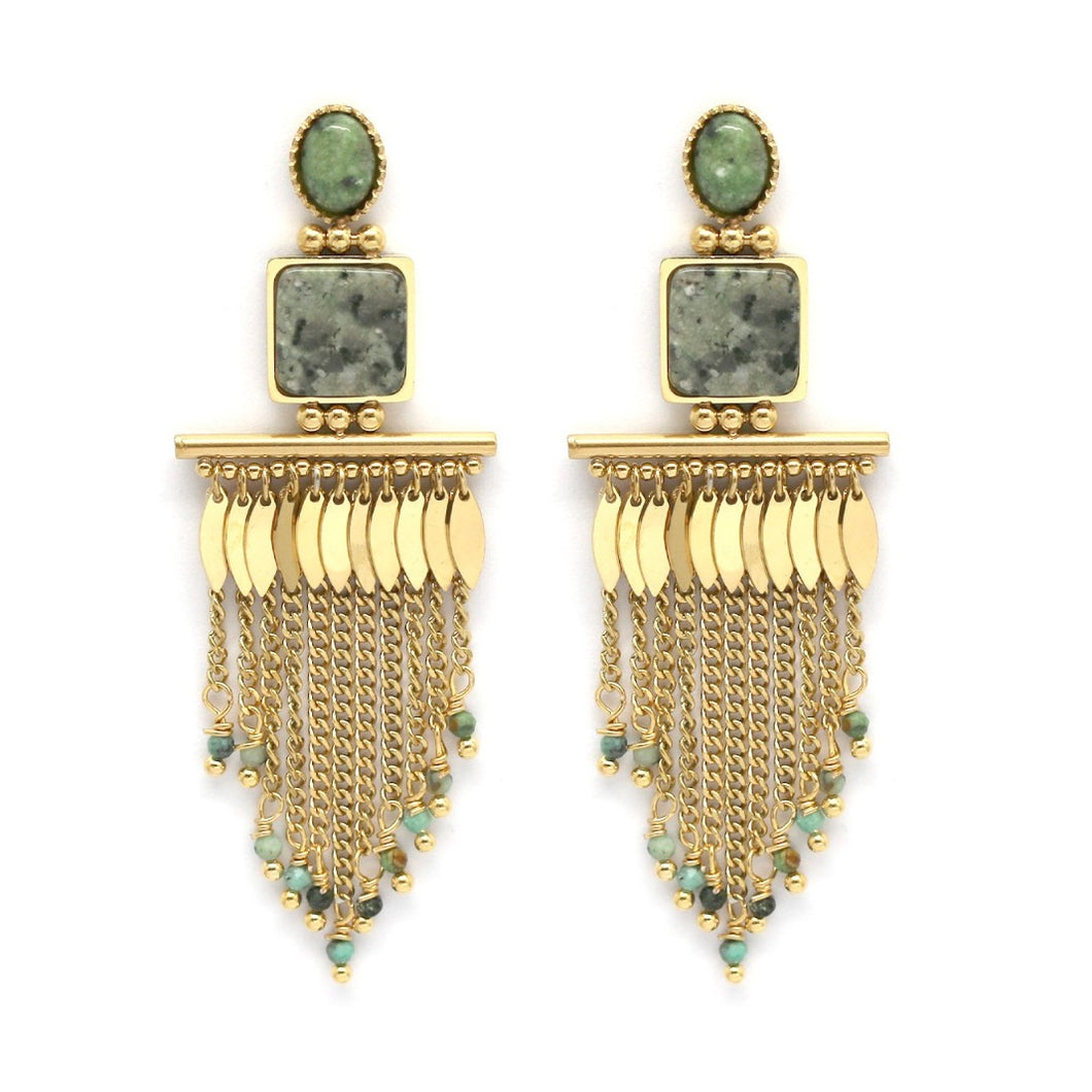 African Turquoise Fringe Dangle Earrings - E4-308