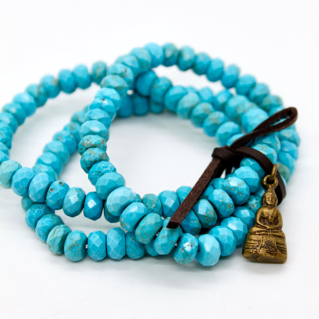 Faceted Turquoise Mini Buddha Charm Bracelet -Buddha Collection-
