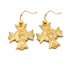 Load image into Gallery viewer, Simple Bronze French Religious Medal Cross Earrings - FME05
