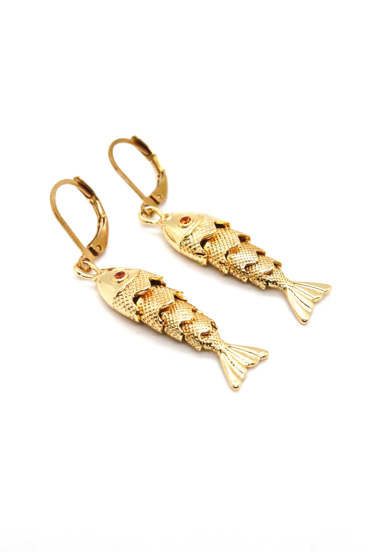 Medium Articulated Gold Fish Earrings - E4-267m