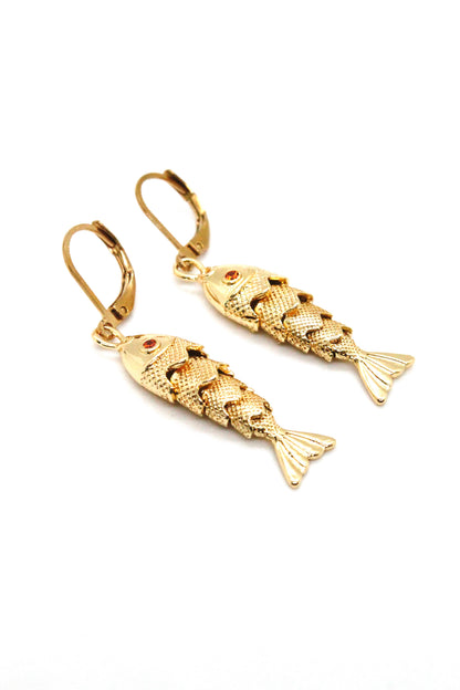 Medium Articulated Gold Fish Earrings - E4-267m