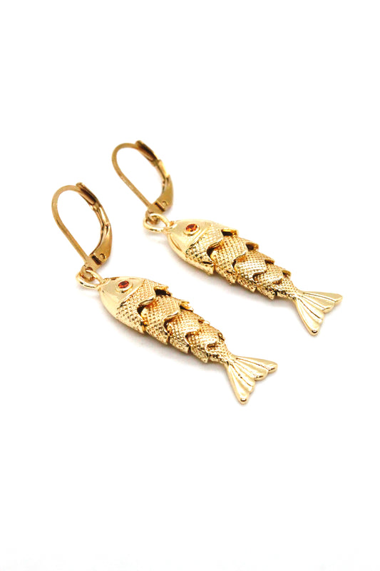 Medium Articulated Gold Fish Earrings - E4-267m