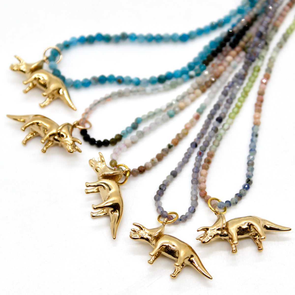 Museum Dinosaur Mini Stone Gold Charm Necklace