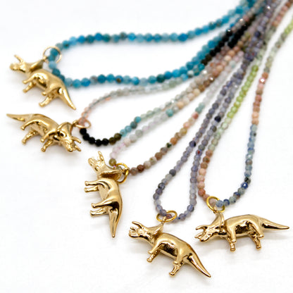Museum Dinosaur Mini Stone Gold Charm Necklace