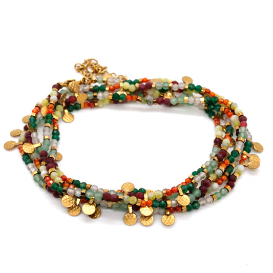Museum Style Rainbow Agate Necklace or Bracelet with 24K Gold Plate Mini Charms