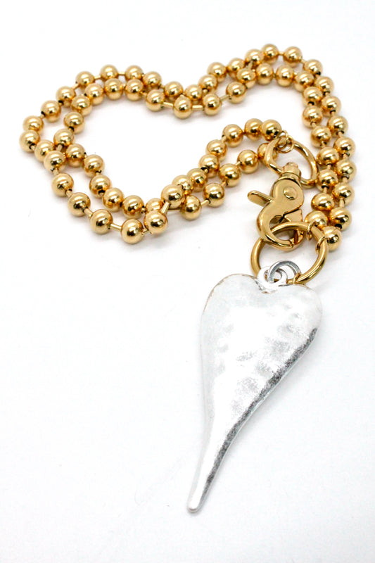 Extra Large Silver Heart Necklace to Wear Short or Long -N2-2178GD
