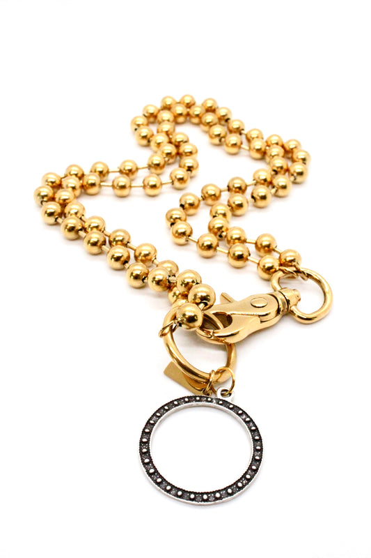 Antique Silver Circle Pendant Convertible Gold Chain Necklace