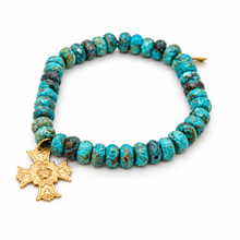 Load image into Gallery viewer, Stretch Labradorite Bracelet French Religious Medal - FMB12C
