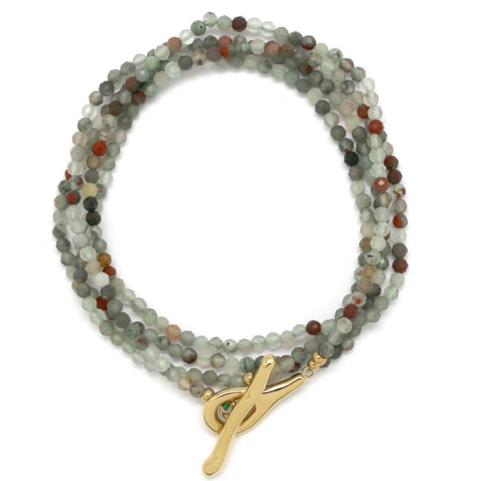 Luxury Faceted Heliotrope Jasper Stone Long Necklace - N2-2633