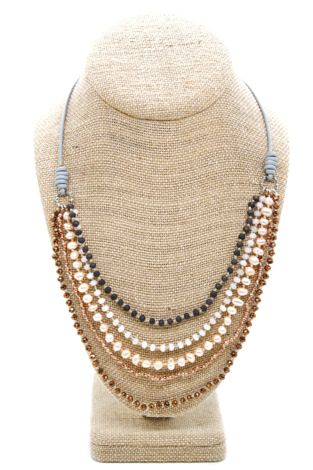 Semi Precious Stone Multi Strand Short Necklace - NLS-Jicama