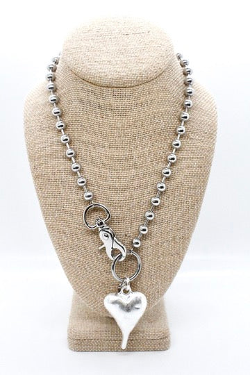 Heavy Silver  Heart Pendant Convertible Silver Chain Necklace