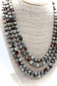 Labradorite and Crystal Mix Hand Knotted Long Necklace on Genuine Leather -Layers Collection- NLL-Smoke