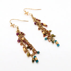 Rainbow Stone Mix and Gold Mini Charm Dangle Earrings - E4-327