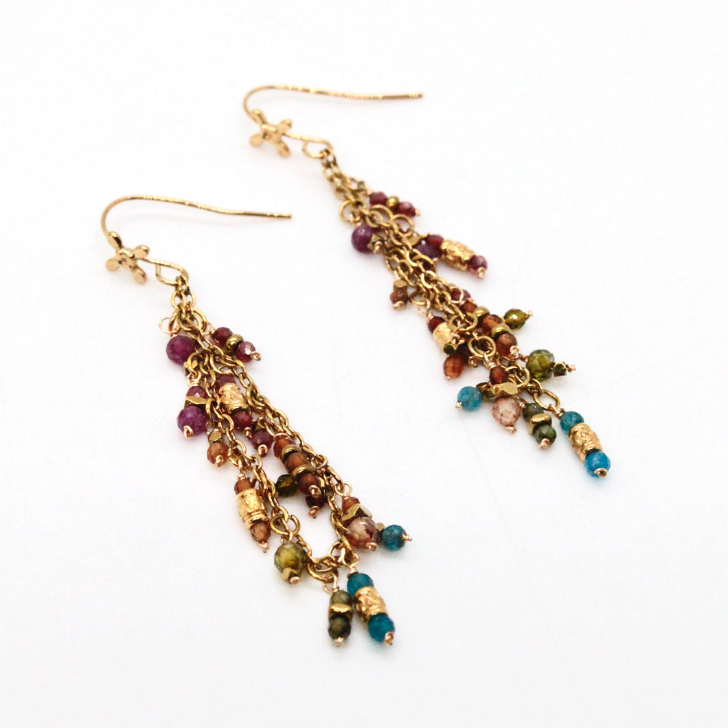 Rainbow Stone Mix and Gold Mini Charm Dangle Earrings - E4-327