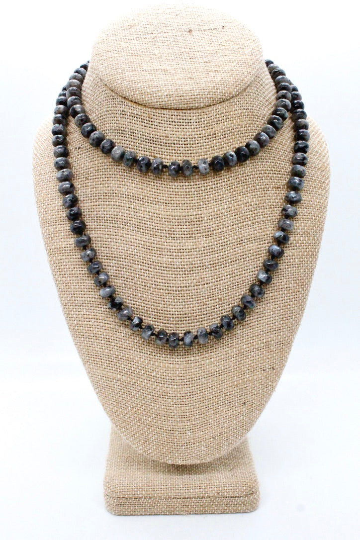 Hand-Knotted Long Faceted Labradorite Beaded Necklace