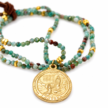 Load image into Gallery viewer, Stretch 3 Strand Mini Faceted Phoenix Stone Bracelet French Religious Medal- FMB15
