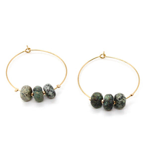 African Turquoise Matte Bead Hoop Earrings E7-012 -Stone Collection-