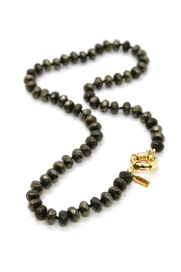 Hand-Knotted Short Faceted Pyrite Beaded Necklace - NLS-PY