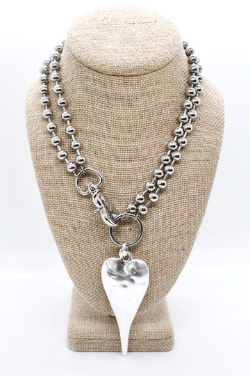 Extra Large Silver Heart Pendant Convertible Silver Chain Necklace