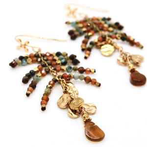 Semi Precious Mini Stone and Gold Charm Dangle Earrings - E4-324