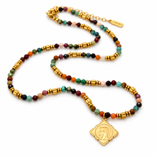Load image into Gallery viewer, Colorful Semi Precious Stone Necklace Religious French Medal - FMN01B
