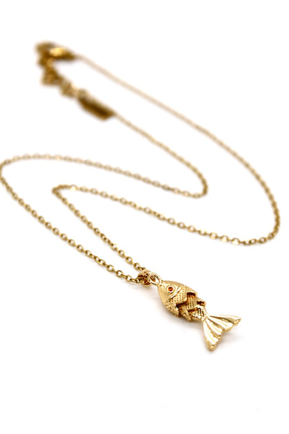 Delicate Small Articulated Gold Fish Necklace - N2-2564sm